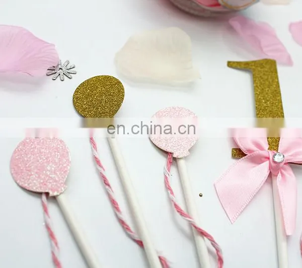 Unique Design Balloon Shape Baby 1 With Bow Birthday Cake Toppers photo-3