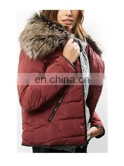Newest Design Winter Soft Faux Fur Collar Padding Jacket for Lady photo-4