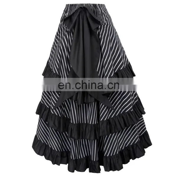 Belle Poque Striped Gathered Steampunk Vintage Gothic Style Black High-Low Skirt BP000345-2 photo-2
