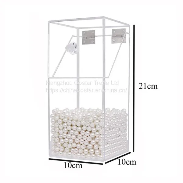 Covered Makeup Brush Holder With Dustproof Lid, Pearls Beads, Large Capacity Acrylic Clear Cosmetic Brush Storage Organizer for Vanity photo-4