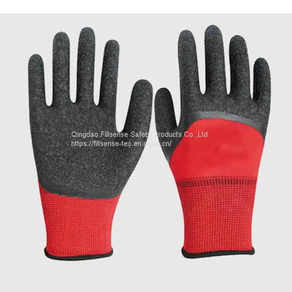13Gauge Polyester Liner 3/4 Crinkle Latex Dipped Gloves Latex Coated Work Gloves Latex Half Coated Gloves photo-3
