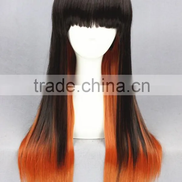 High Quality 65cm Medium Long Straight Black&Orange Color Mixed Lolita Wig Party Wig photo-2