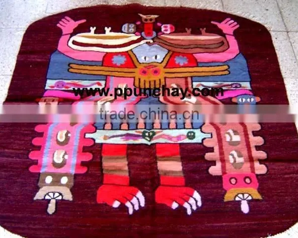 Woven Wool Tapestry / Woven Wool Rug / Woven Wool Wall Decor Round 4 Feet Peru