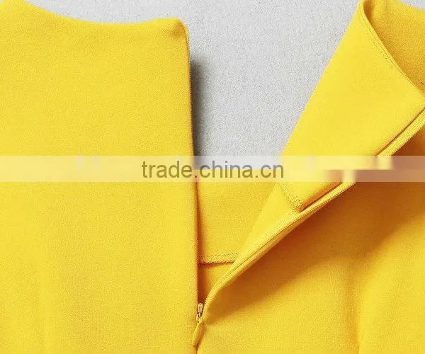 Hot Selling Fashion Causal Yellow Dress With Belt for Ladies photo-5