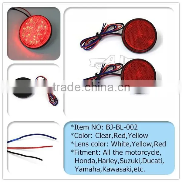 BJ-BL-002RR Round Red Lens Red LED Reflectors Brake Light for Universal Motorcycle ATV Scooter Bicycle photo-4