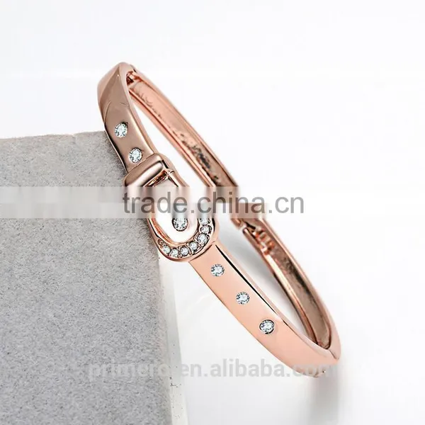 Leather Belt Bangle Women Fine Jewelry Real 18K Gold Plated Belt Bracelets photo-5