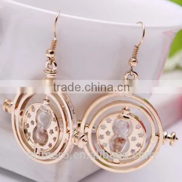 Hot Sale Drop 18K Gold Plating Time Turner Design Hourglass Dangle Earrings photo-6