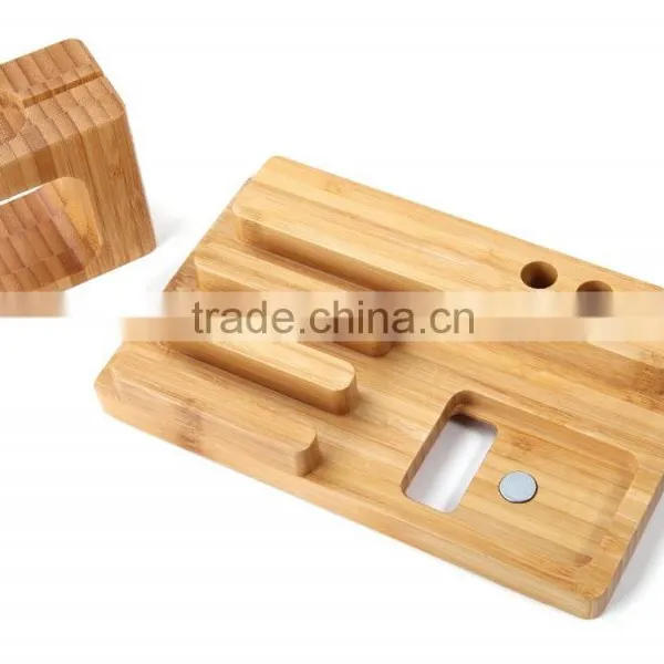 Keno Bamboo Dual Charging Stand Cradle With Pen Holder for Apple Watch, for IPhone for IPad photo-3