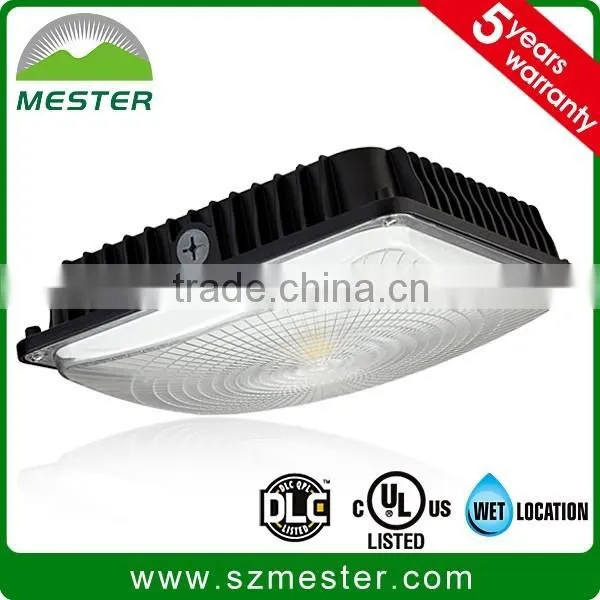 LED Canopy or Garage Light Fixture with UV-stabilized acrylic prismatic refractor