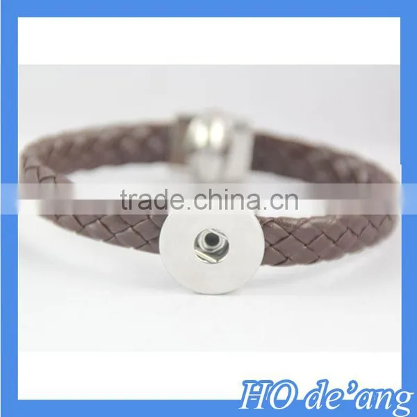 Hogift 2016 Interchangeable Jewelry New PU Leather Charm Black Bracelets 21cm photo-3