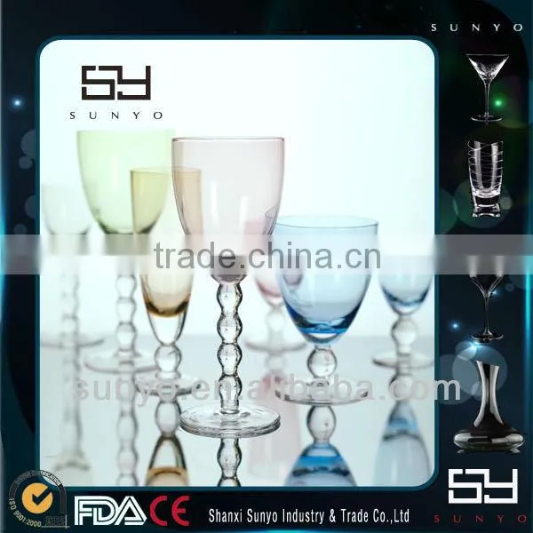 2014 Hot Sale Colored Beaded Stem Wine Glass