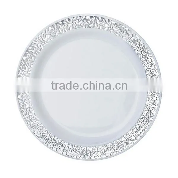6'' Round Disposable Plastic Plate With Gold and Silver Rim photo-2