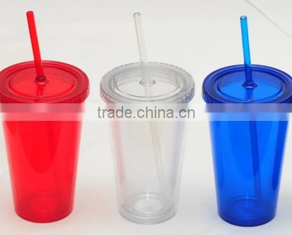 16oz Smoothie Tumbler With Straw JUICE ICED COFFEE PLASTIC CUP With Lids Wholesale