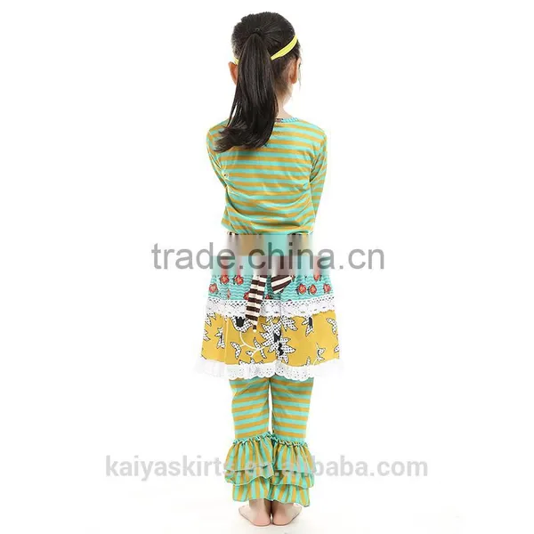 2016 Kaiya Girls Halloween Clothing Sets Long Sleeve 2pcs Set Fall Stripe Organic Cotton Baby Clothing photo-2
