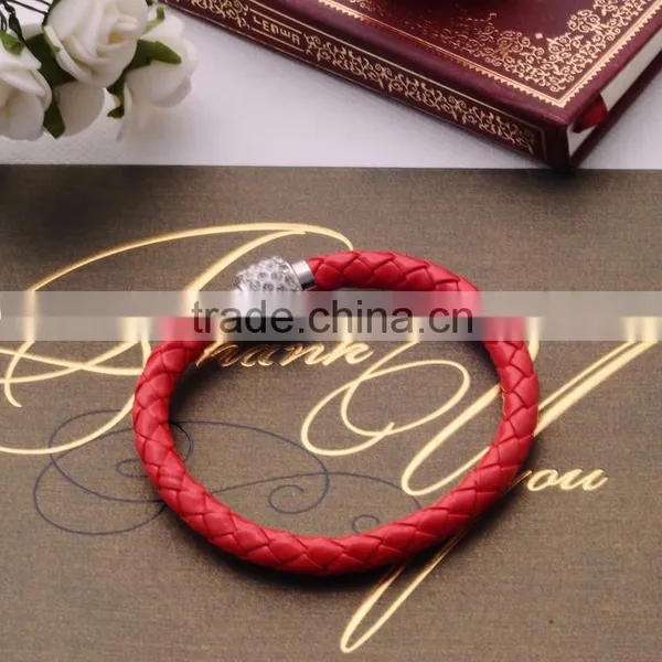 2016 New Mix Leather Wrap Wristband Cuff Punk Magnetic Rhinestone Buckle Bracelet & Bangle for Unisex Gift/ photo-2