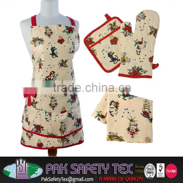 Apron Kitchen Set/Apron Keukenschort/Apron, Tea Towel, An Oven Mitt and A Pot Holde