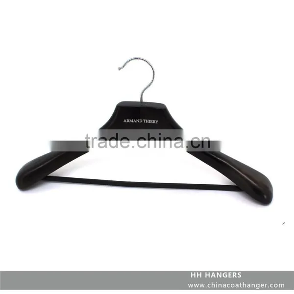 Luxury Bigger Shoulder Wooden Suit Hanger With Wooden Bar, Black Top Hanger With Non-slip Bar in High Quality photo-3
