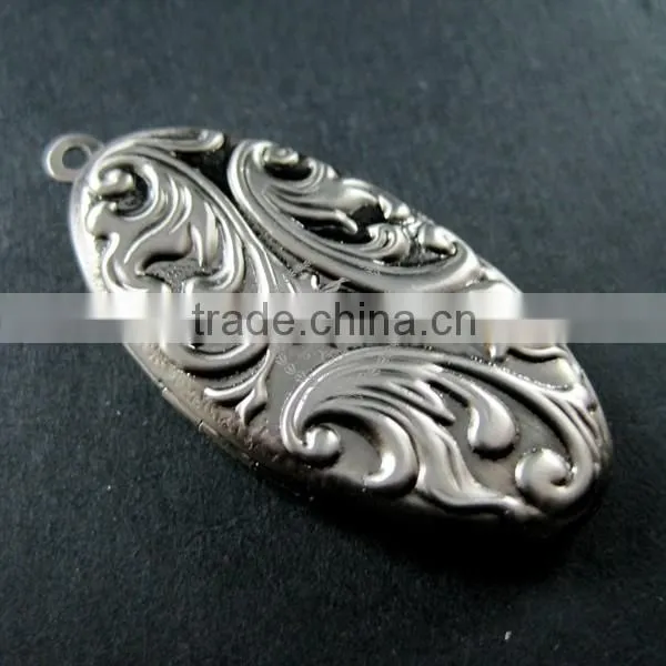 20x40mm Vintage Style Flower Engraved Antiqued Silver Brass Oval Photo Locket Pendant Charm DIY Supplies 1123015 photo-2