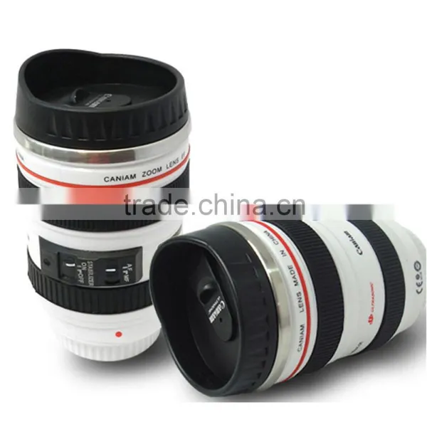300-400ml Camera Lens Design Stainless Steel Coffee Self Stirring Mug photo-4
