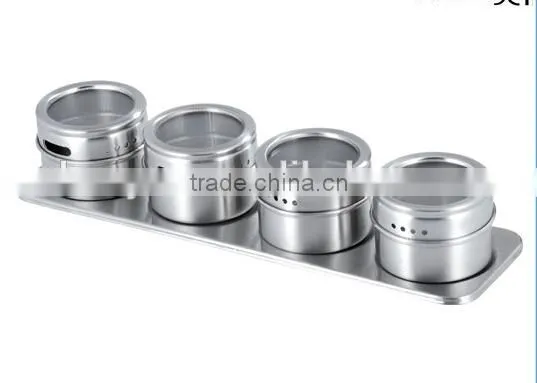 New Arrival 4 Pcs Magnetic Stainless Steel Spice Container Rack Set photo-2
