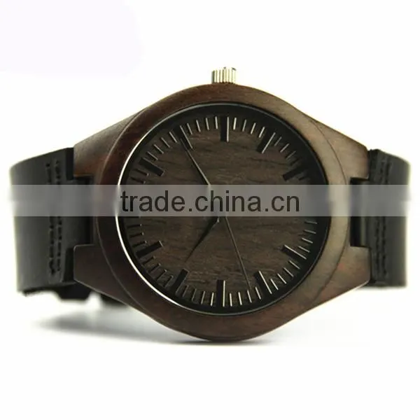 Custom Logo Watch Mens Retro Ebony Watches With Leather Strap photo-4