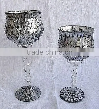 Good Quality Silver Mirror Mosaic Candle Holder photo-4