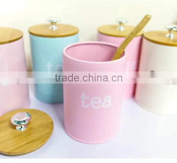 Set of 3 Kitchen Round Metal Storage Canisters for Tea Sugar Coffee photo-2