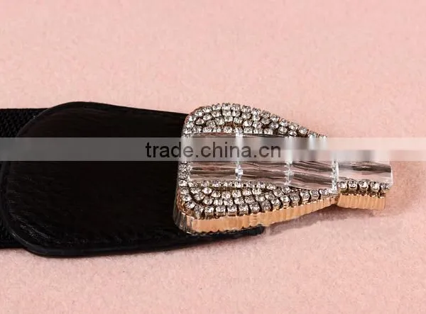 Wholesale Rhinestone Paved Butterfly Buckle Sex Women Lady Wide PU Waist Belt photo-2
