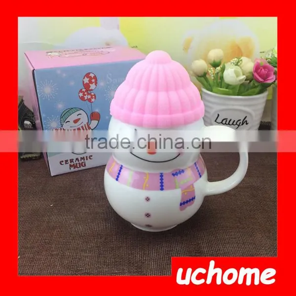 UCHOME Cute Creative Snowman Ceramic Cup Tea Milk Coffee Mug With Spoon & Lid photo-4