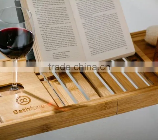 Bamboo Bathtub Caddy - Bathtub Tray - With Book Holder photo-3
