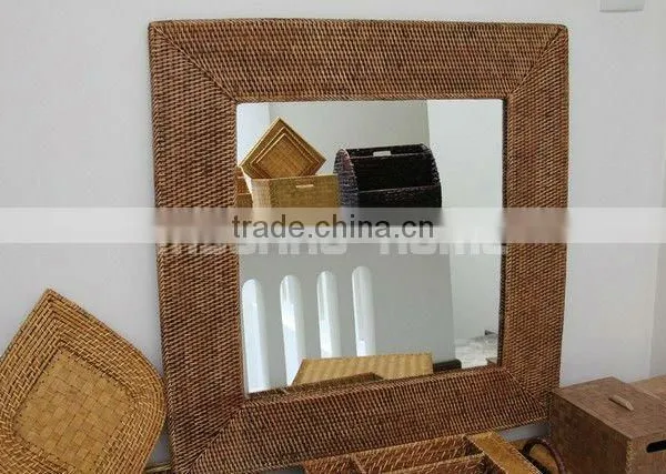 Full Rattan Wall Square Mirror