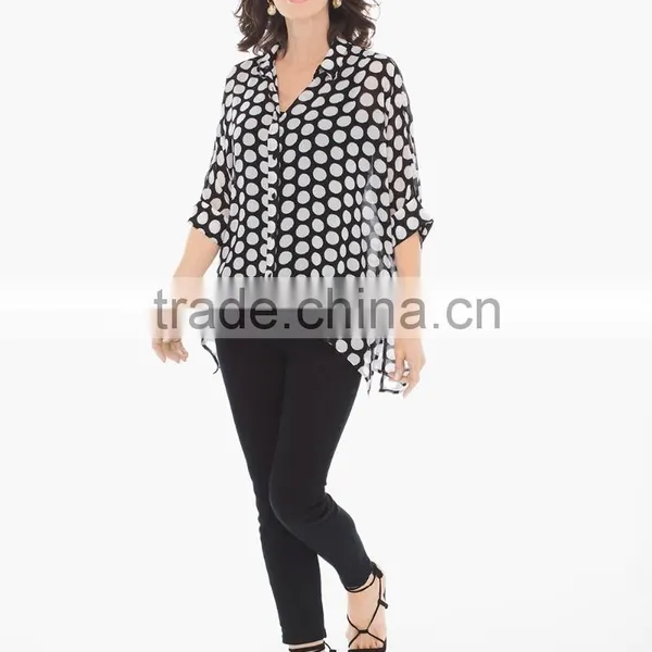 Women's Sheer Chiffon Botton up and Roll up Sleeve Shirt photo-3