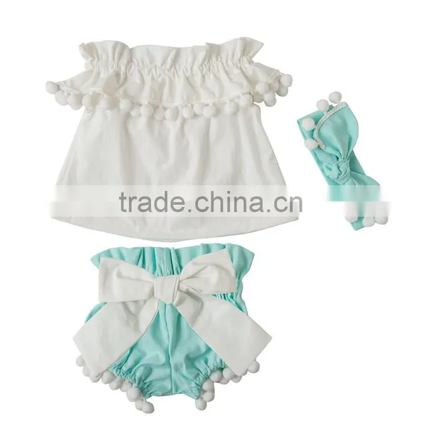 Lace Romper Summer New Design Boutique Baby Girl Clothing Pompom Sets Comfortable Infant and Toddler Clothing photo-4