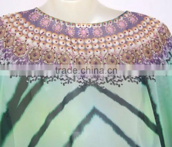 DIGITAL Print Georgette Crystal Embellish Kaftan CAFTAN Tunic Poncho Blouse photo-2
