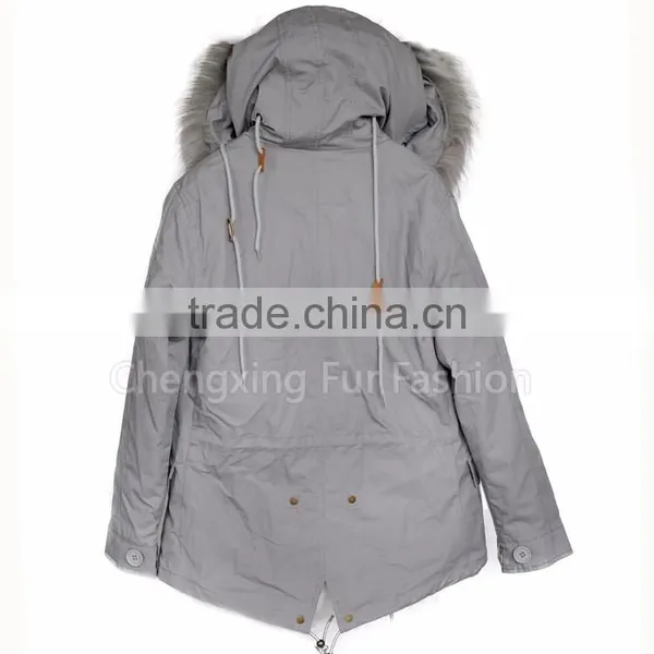 CX-G-P-11 Winter Women Parka Genuine Rex Rabbit Fur Lining Fur Coat photo-2