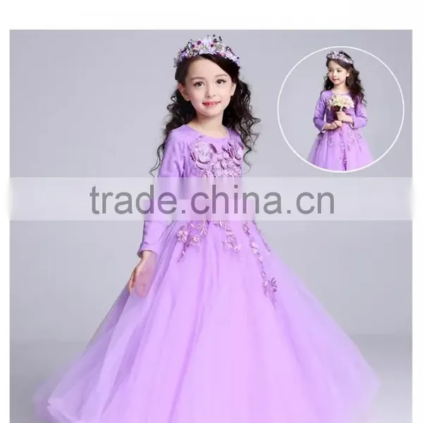 High Quality Violet Elegant Girls Princess Long Sleeveless Wedding Dresses Ball Gown Dress Appliques Purple Tulle Party Dresses photo-4