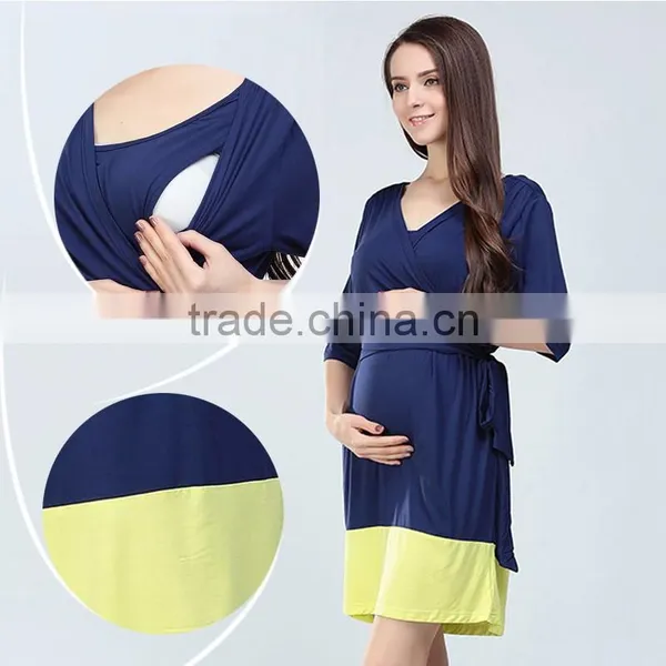 Ladies Maternity Summer Outlet Dress Hit Color Atheleisure Nursing Clothing Hit Color Hide Breastfeeding Opening Skirts photo-2