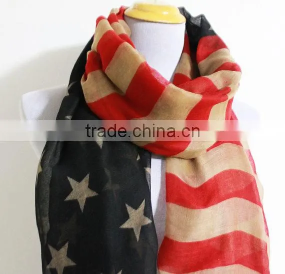 American Flag Scarf Cute Star Bangled Banner Scarf Red and Blue Star Scarf Taupe American Flag Scarf photo-2