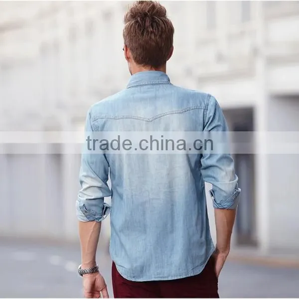 100% Cotton Fashion Style Men Fit Washed Denim Casual Shirt photo-3