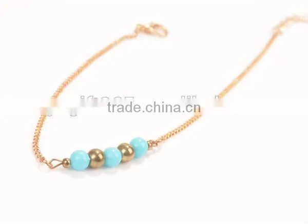 Gold Tone Turquoise Blue Beads Simple Anklet Foot Chain photo-2