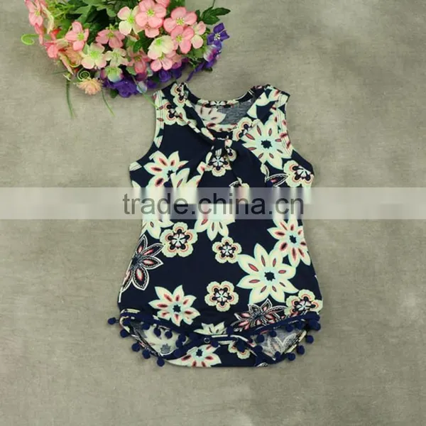 Baby Girls' Cotton Sleeveless Full Flower Print Pom Pom Romper photo-5