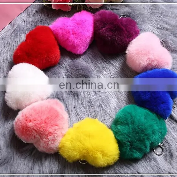 Factory Wholesale Multicolor Rex Rabbit Fur Heart Shape Fur Keychain photo-6