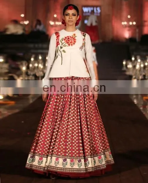 Ivory Top and Red Brocade Lengha Set