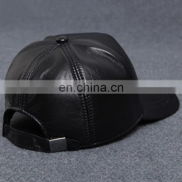 Men Faux Leather Warm Baseball Cap Causal Windproof Peaked Cap Adjust Snapback photo-3