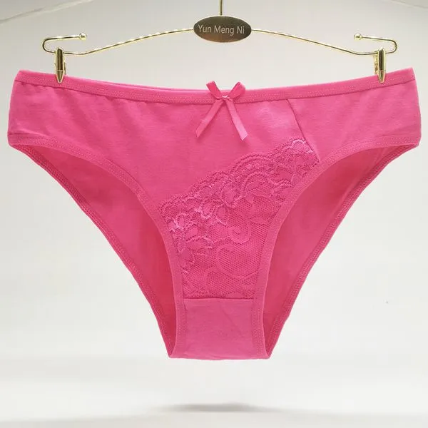Yun Meng Ni Sexy Underwear Double Lace Plain Color Girls Briefs Soft Cotton Women's Panty photo-5