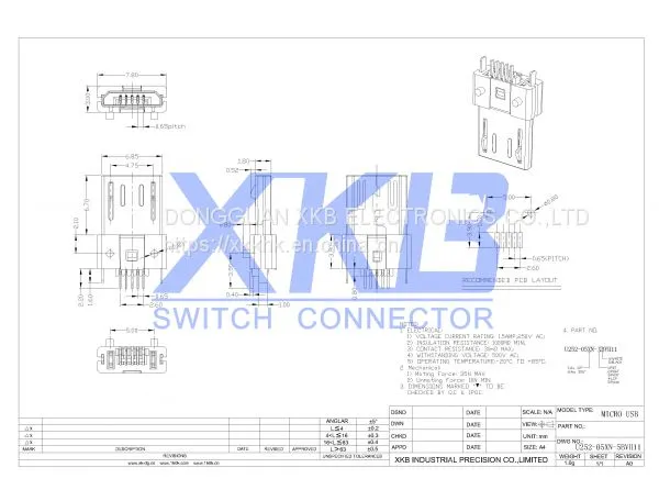U252-05XN-5BVH11 SMD MICRO Male Usb Connector With Positioning Column photo-2