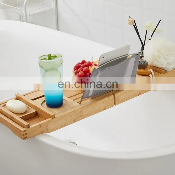 2020 New Natural Bamboo Bathtub Rack Retractable Nordic Light Luxury Bathtub Show Caddy Bamboo Wood Bathtub Caddy photo-4