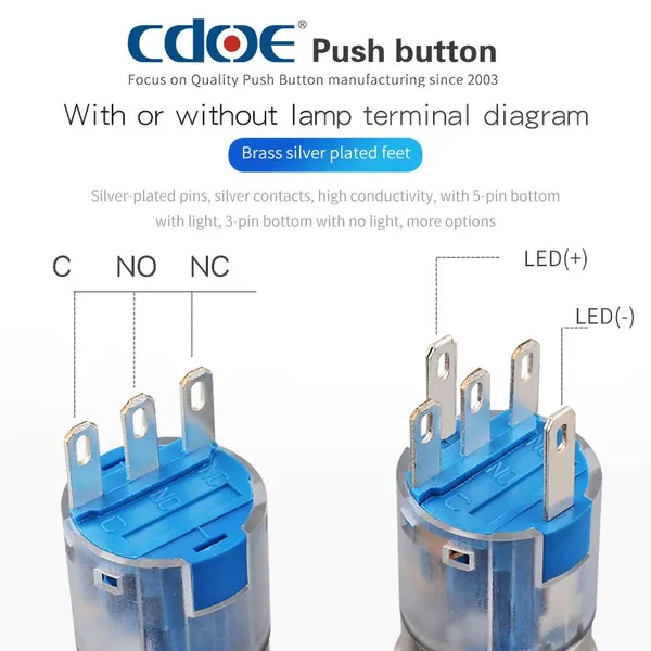 Ip67 16mm High Head Power Symbol Illuminate 12v 24v 2no2nc Momentary Pushbutton Switch photo-4