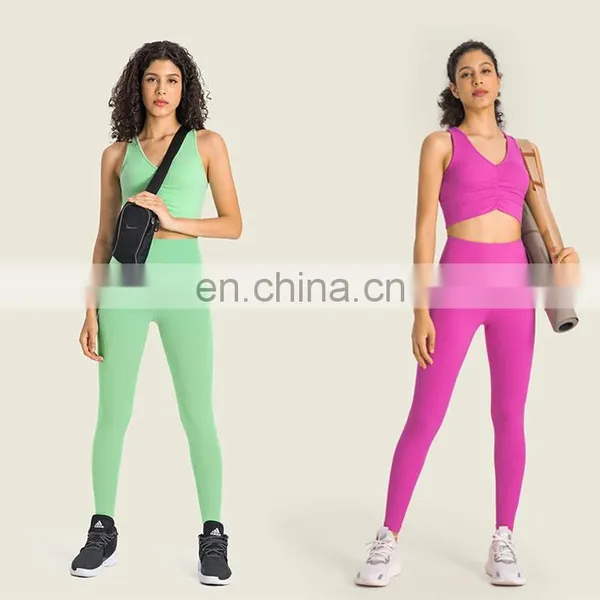 High Quality Fabric Lycra Spandex High Waist Yoga Leggings Workout Running Fitness Wear Peach Hip Gym Tight Pants For Women photo-5