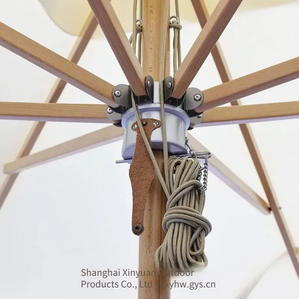 Heavy-duty Wooden Patio Umbrella Suitable for Commercial Customization, Luxurious Double-pulley Drawstring Umbrella photo-3